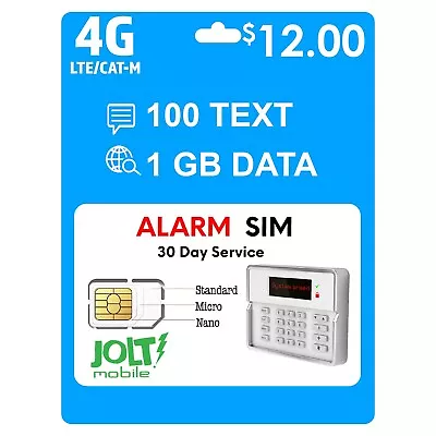 Jolt Mobile $12.50 AT&T SIM Card For 4G LTE Home Business Security Alarm System • $12