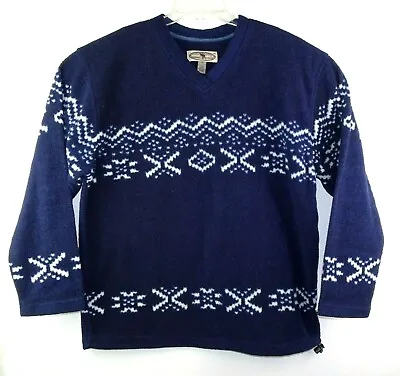 Moose Creek Sweater Blue White Fair Isle Print Fleece Unisex Pullover Size M Top • $16.98