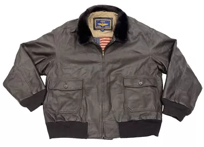 Navy Airborne Leathers G-1 USN Brown Flight Leather Jacket Men's 2XL XXL • $50.99