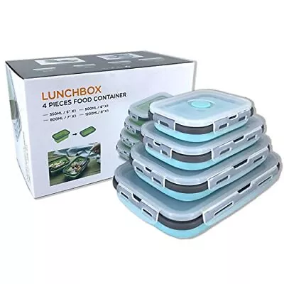 Collapsible Silicone Food Storage Container W/ Lid Portable Lunch Bento Box (4) • £25.77