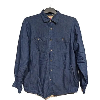 Wrangler Men's Blue Sherpa Lined Shirt Size M Cotton Denim Collared Jacket • £14.95