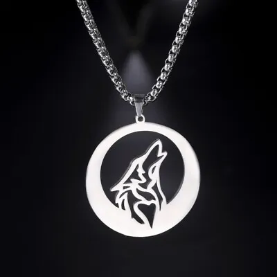 Vintage Crescent Wolf Pendant Necklace Stainless Steel Gothic Punk Jewelry • $6.99