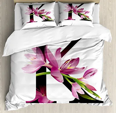 Letter K Duvet Cover Set With Pillow Shams Blooming Kaffir Lily K Print • £86.73