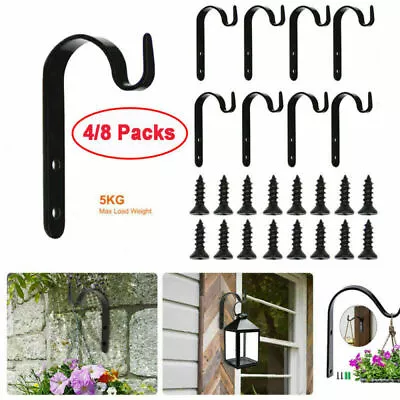 8X Heavy Duty Metal Hanging Basket Brackets Garden Plant Hanger Hook Wall Decor • £4.79