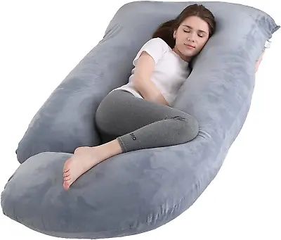Jcickt Pregnancy Pillow J Shaped Full Body Pillow With Velvet Cover Grey Pillow • $46.88