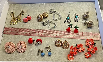 VTG Lot 13 Pairs Costume Jewelry Earrings Wearable Clip Screwback Wires • $15