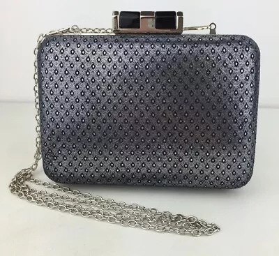 £12.99 • Buy Faye London Leko Women's Silver & Black Clutch Evening Bag W/ Long Link Chain VG