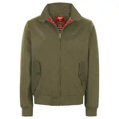 Mens Merc London Original Harrington Tartan Lined Bomber Jacket - Olive Green • £79.99