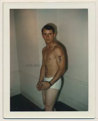 HOT STUFF DEVIL TATTOO UNDERWEAR MAN 1960's Male BEEFCAKE POLAROID Photo GAY INT • $26