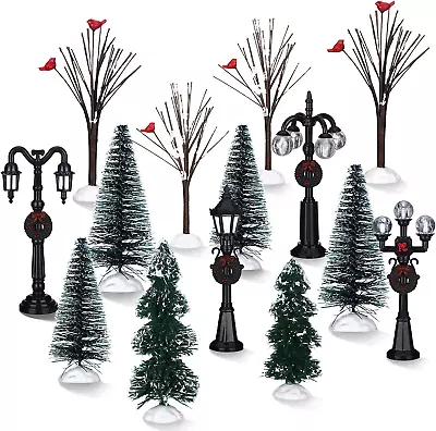 14 Pcs Christmas Accessories Village Figurine Miniature Pine Trees Snow Artifici • $28.40