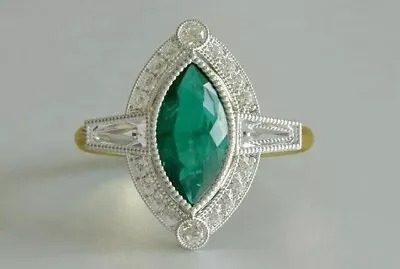 3 Ct Marquise Cut Simulated Green Emerald Engagement Ring 14K Yellow Gold Plated • $95.99