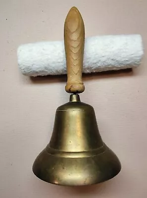 Brass Hand Bell - Rustic Tarnished Brass Finish - Wooden Handle • $1