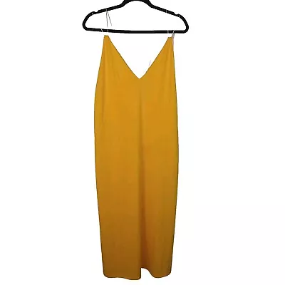 NEW Zara Strappy Spaghetti Strap VNeck Maxi Dress Women's Size L Yellow Orange  • $29.99