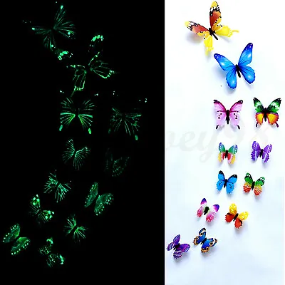 12 X 3D Luminous Butterfly Wall Stickers Home Decor Sticker Bedroom Kid • £2.90