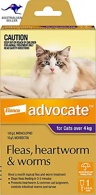 Flea Heartworm And Worm Spot-On For Cats Purple 1 Pack Easy To Apply • $52.99