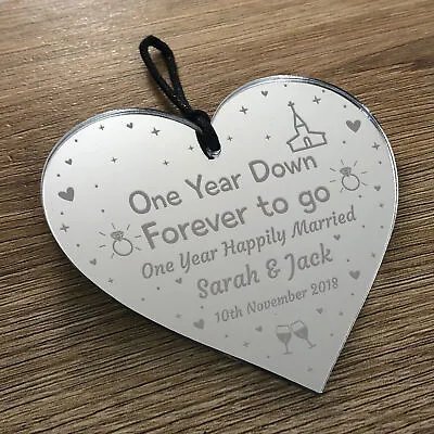 Personalised Wedding Anniversary Mirror Heart Plaque Gift 1st 2nd 3rd 4th 5th • £6.99