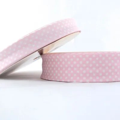 25m Roll Dot Bias Binding - 18mm - Baby Pink 31 - Cotton Fabric Folded Trim • £13.99