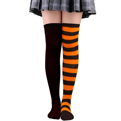 Women High Stockings Elastic Two Color Xmas Halloween Striped Tights Stocks • £4.91