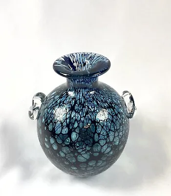 Beautiful Vintage Mdina Blue Black Textured Lava Prunts Art Glass Case - Signed • $49.99