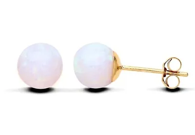 9ct Yellow Gold Opal 6mm Ball Stud Earrings - Solid 9K Gold - GIFT BOXED • £24.95