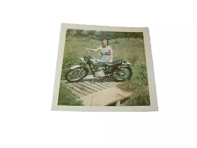 MOTOR CYCLE W/ LADY  VINTAGE PHOTOS 3 1/2 X 3 1/2 Inches • $5