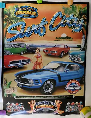 Surf City Garage Huntington Beach CA Poster - Bikini Girls & Muscle Cars • $25