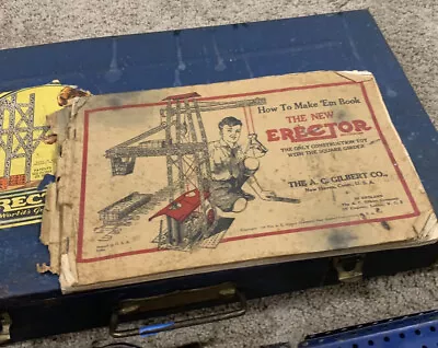 Vintage A.C. Gilbert Erector Toy Set Blue Case 18 X 10  W/ Manual. See Desc.  • $55