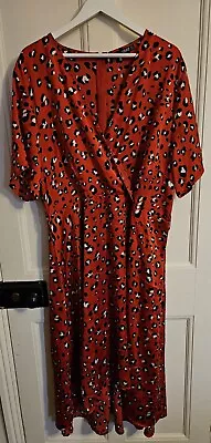 Quiz Red Animal Leopard Dress Size 24 Midi High Low Fishtail Wedding Cruise Race • £2.99