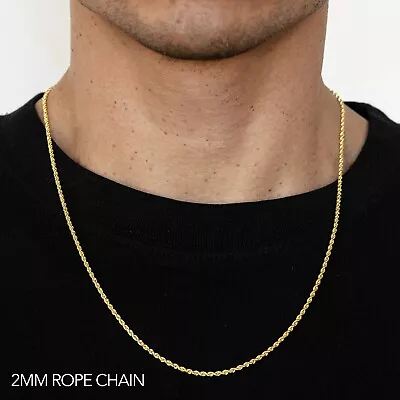 14k Yellow Gold 2mm-10mm D/cut Rope Chain Necklace Size 16 -30  Hollow • $82.89