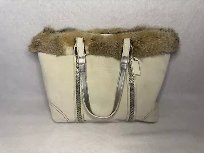 Coach Limited Edition Suede Fox Fur Beaded Tote Bag Purse • $249.99