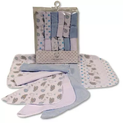 Baby Boy Wash Face Cloths Towel Blue Elephant Flannel Wipes Washcloths Pack 12 • £6.90