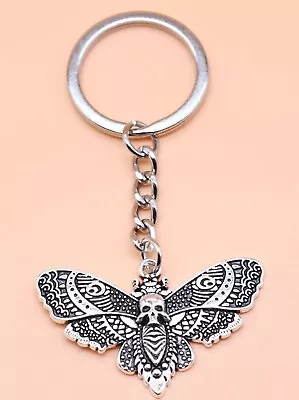 £4.99 • Buy Skull Detail Butterfly Keyring Keycharm Bag Charm Gift - Silver Skelton Goth 