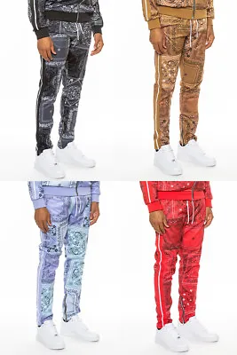 Mens Paisley Bandana Print Elastic Waist Ankle Zipper Track Pant • $25.99