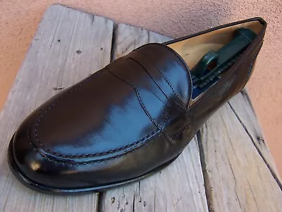 BRAGANO Casual Dress Shoes Soft Black Leather Italian Penny Loafers Sz Size 12W • $69.99