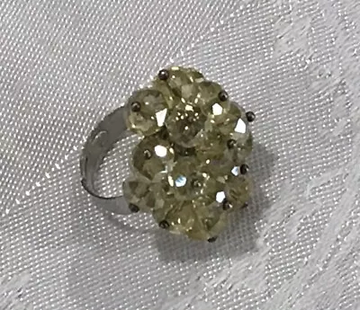 Vintage Champagne Yellow Aurora Borealis Crystal Cluster Adjustable Ring. #474 • $16.11