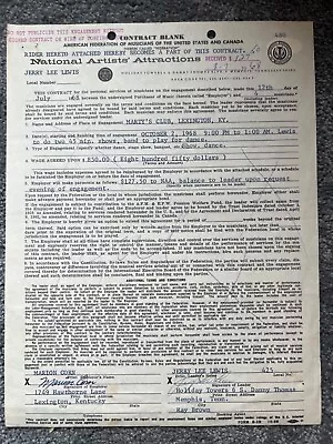 Jerry Lee Lewis Signed 1968 CONCERT CONTRACT JSA COA Sun Elvis Presley Psa Bas  • $899.99