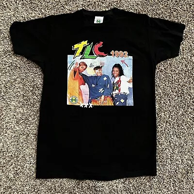 Vintage TLC 1992 Cross Colours Black Graphic Shirt Hip Hop Band 90s Medium 19x27 • $34.95