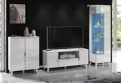 TV Unit White High Gloss &Matt Living Room Set Stand Display Cabinets LED Lights • £229.90