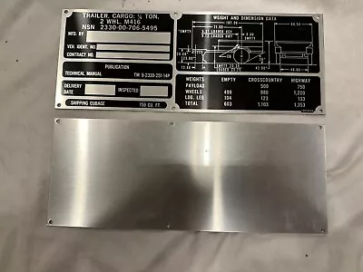 M416 Operational Data Plate For Military Trailer M151 M38 M37 CUCV M715 M998 M35 • $24.95