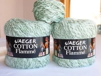 2 Balls Jaeger Cotton Flamme Yarn + Rayon  126 Yds Ea #3 DK Green Plied W Slubs • $6.99