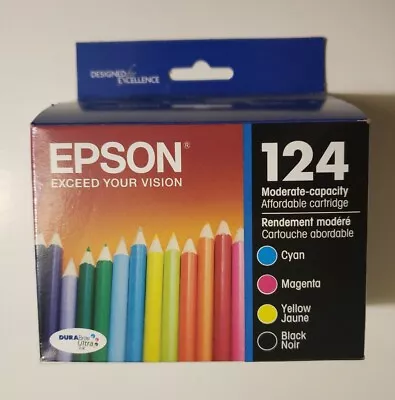 Epson 124 (T124120-BCS) 4 Ink CartridgesBlackCyanMagentaYellow Exp:07/2023+ • $27