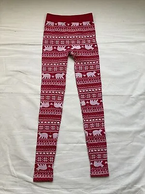 Womens Red And White Bears Hearts And Nordic Print 8/10 Faded Glory Leggings • $15
