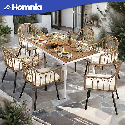 7 PCS Outdoor Wicker Chair Table Rattan Steel Framed Dining Set Washable Cushion • $502.34