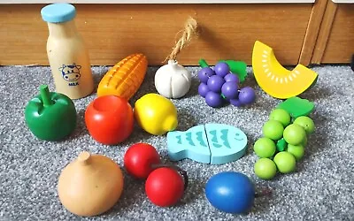 £18.50 • Buy Wooden Play Food Toy Bundle, 13 Items, Cherries,corn, Grapes, Onion, Apples, Vgc