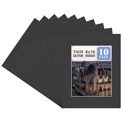 Pack Of 10 11x14 Black Picture Mat White Core Bevel Cut For 8x10 Pictures • $21.99