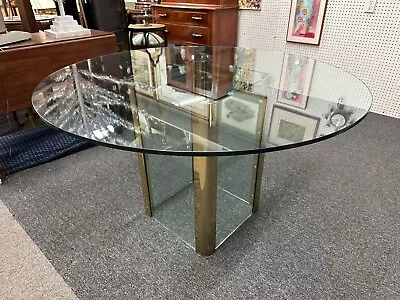 VINTAGE LEON ROSEN - PACE COLLECTION Brass & Glass DINING ROOM TABLE ORIGINAL • $2995