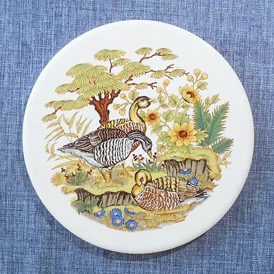 H & R Johnson Round Tile Trivet From ENGLAND Exotic Japanese Goose Geese Garden • $9.99