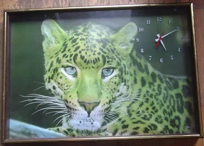 Vintage Big Cat Leopard Wall Clock Framed 3D Picture Raised Image • $342.54