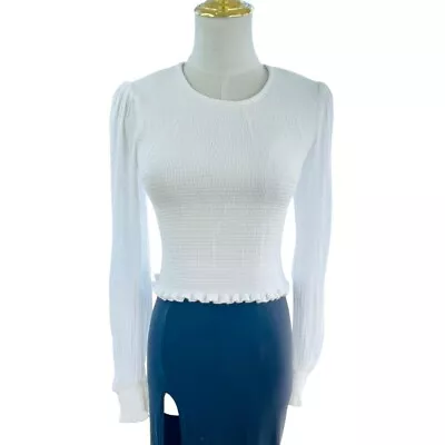 Kookai Top In White Long Sleeves Elasticised Top Balloon Sleeves Size 2 • $35