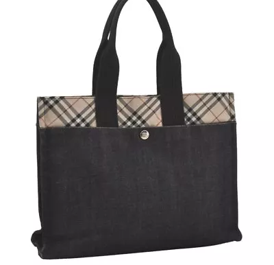 Authentic BURBERRY BLUE LABEL Vintage Check Hand Tote Bag Denim Black 7472I • $170